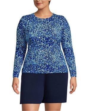 Lands' End Plus Size Long Sleeve Crewneck Garden Tee - Blue