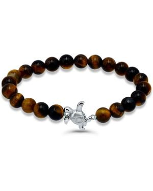 Macy's Howlite Chrysocolla Sodalite Beads And Sea Turtle Charm Station Silver Plated Stretch Bracelet - Black
