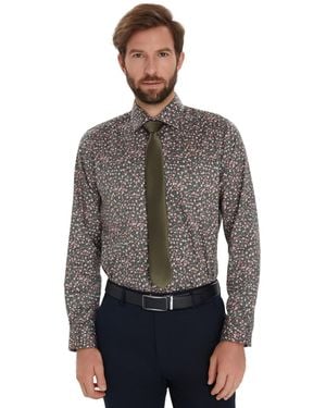 BarIII Front Floral Print Dress Shirt - Gray