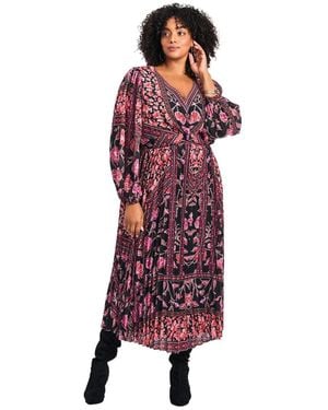 Avenue Harmony Twist Front Pleated Dress - Purple