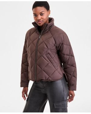 BCBGMAXAZRIA Cropped Diamond Quilted A-line Jacket - Brown