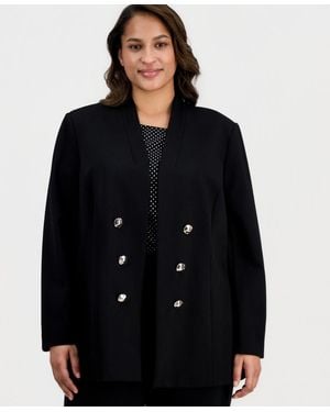 Anne Klein Plus Size Open-front Long-sleeve Compression Jacket - Black