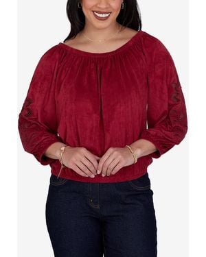 Ruby Rd. Petite Embroidered Scoop-neck 3/4-sleeve Blouse