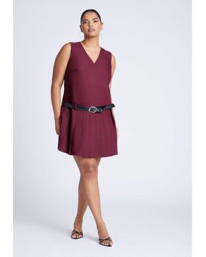 Eloquii Plus Size Pleated Mini Dress With Belt - Red
