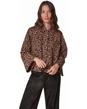 Donna Karan Weekend Flocked Canvas Leopard-print Bell-sleeve Trapeze Jacket - Brown