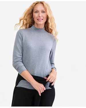 Style & Co. Cotton Mock-neck Long-sleeve Tee - Blue