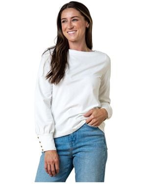 Hope & Henry Organic Bellow Sleeve Knit Top - White