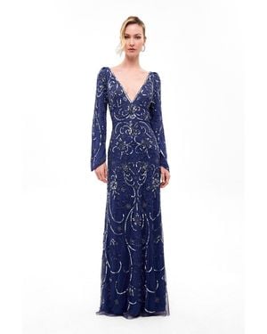 Beauut Deep Neck Embellished Sequins Maxi Dress - Blue