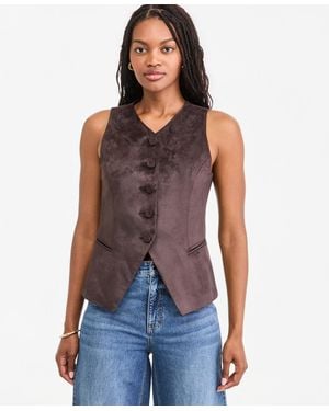 On 34th Faux Suede Longline Tailored Vest - Blue