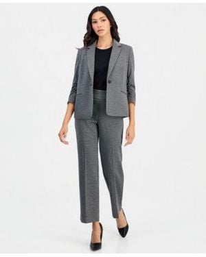 Anne Klein Essentials Petite Ponte One Button Scrunch Sleeve Jacket Nyc Compression Side Tab Pull On Pants - Blue