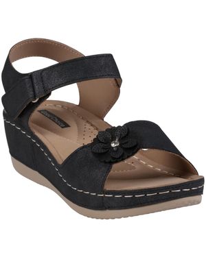 Gc Shoes Maxwell Flower Detail Wedge Sandals - Black