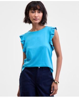 On 34th Flutter-sleeve Jersey T-shirt - Blue