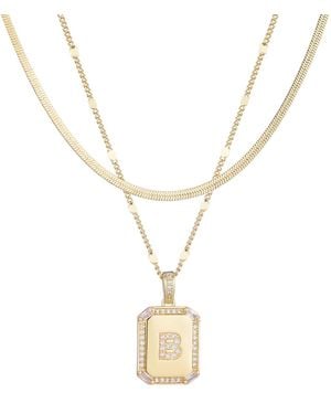 Adornia Gold Pave Tag Pendant And Herringbone Chain Initial Necklace Set - Metallic
