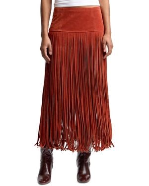 Avec Les Filles Fringe Maxi Skirt - Red