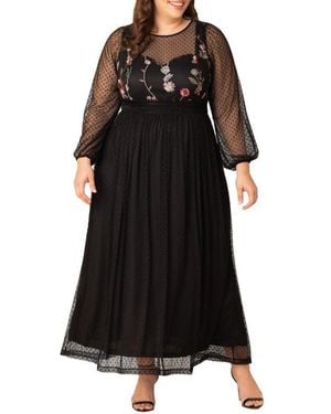 Kiyonna Plus Size Mystique Mixed Media Evening Gown - Black