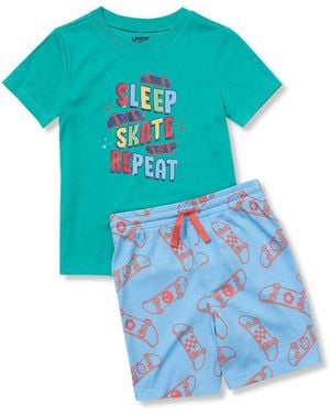 Lands' End Big Boys Short Sleeve Tee And Shorts Pajama Set - Blue