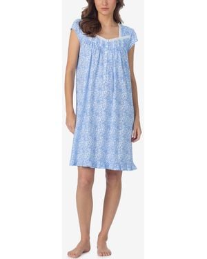 Eileen West Floral Print Cap-sleeve Short Nightgown - Blue