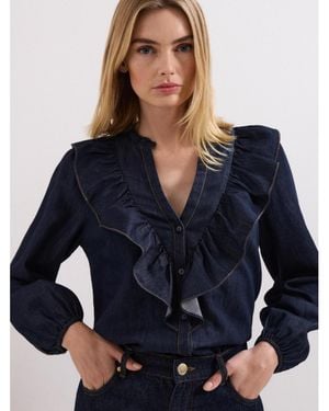 Phase Eight Alexia Denim Ruffle V-neck Blouse - Blue