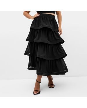 City Chic Bianka Tiered Skirt - Black