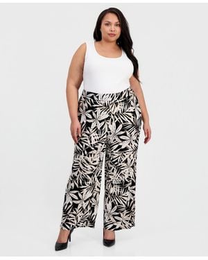 Kasper Plus Size Printed Pull-on Wide-leg Ankle Pants - White