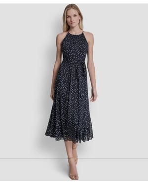 DKNY Halter Fit And Flare Sleeveless Maxi Dress - Blue