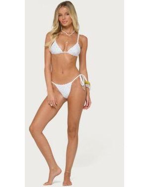Edikted Catey Floral Triangle Bikini Top String Bikini Bottoms - White