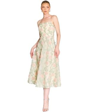 Marchesa Midi Strapless 3d Floral Embroidery Dress - White