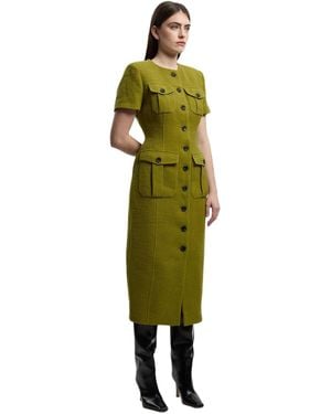 Karen Millen Textured Tweed Tailored Midi Dress - Green
