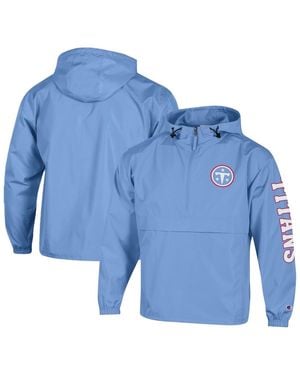 Champion Tennessee Titans Packable Hooded Windbreaker Half-zip Jacket - Blue