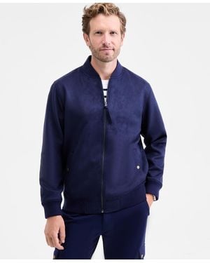 Club Room Faux-suede Baseball Collar Jacket - Blue
