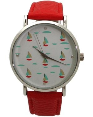 Olivia Pratt Oliva Pratt Faux Leather Sailing Boats Dial Watch - Gray