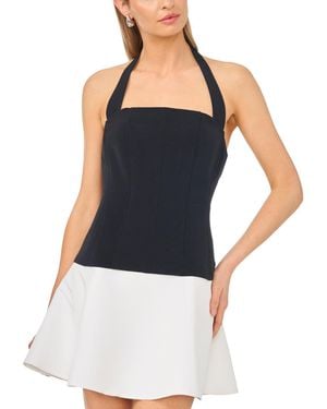 Parker Square Neck Halter Combo Mini Dress - Blue