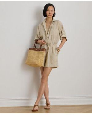 Ralph Lauren Striped Spread Collar Romper - Natural