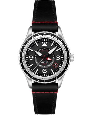 AVI-8 Flyboy Leather Strap Watch - Black