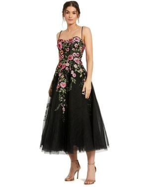 Mac Duggal Bustier Embroidered Floral A-line Dress - Black