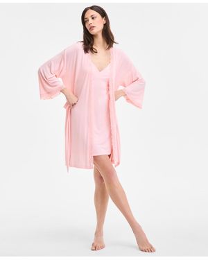 INC International Concepts Lace-trim Knit Wrap Robe - Pink