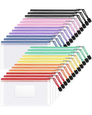 Gnuadz 24pcs Mesh Zipper Pouch Bags Label Pocket Small Pencil Case Clear Plastic School Supplies Storage Money Envelopes - Multicolor