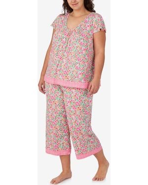 Ellen Tracy Plus Size Scoop Neck Top & Cropped Pajama Pants - Red