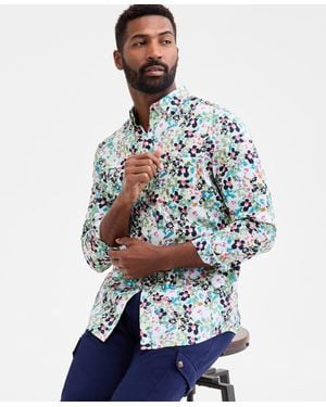 Club Room Derek Floral Button-down Poplin Shirt - Blue