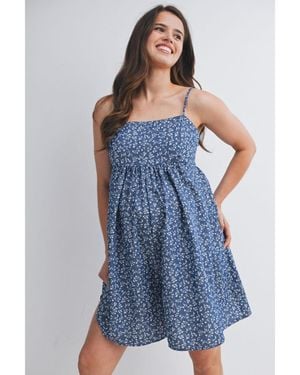 Hello Miss Maternity Floral Square-neck Adjustable Strap Romper - Blue