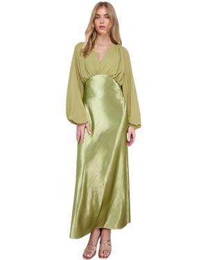 Oasis Satin Chiffon Mix V Neck Midaxi Dress - Green