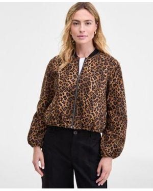 On 34th Leopard Print Bubble Hem Bomber Jacket Xxs 3x Macys Exclusive - Brown
