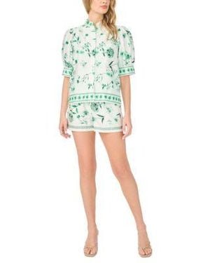 Cece Short Sleeve Button Up Shirt Pull On Shorts - Green