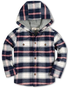 Hope & Henry Boys Long Sleeve Hooded Flannel Shirt Jacket - Blue