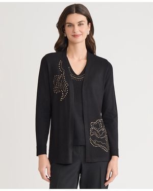 Kasper Stud-embellished Kissing-front Long-sleeve Cardigan - Black