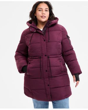 Steve Madden Plus Size Hooded Anorak Puffer Coat - Purple