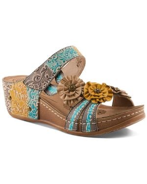 L'ARTISTE Ohsosweet Floral Leather Wedge - Brown