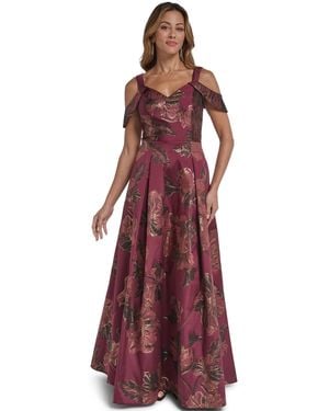 Eliza J Cold-shoulder Floral Ball Gown Dress - Red