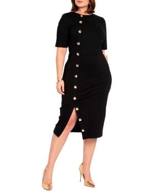 Eloquii Plus Size Button Front Workwear Dress - Black