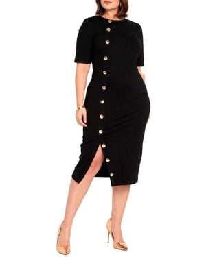 Eloquii Plus Size Button Front Workwear Dress - Black